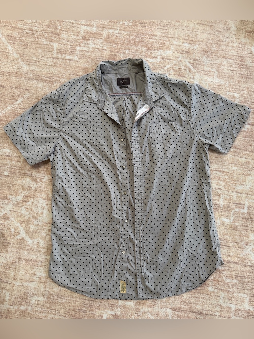 JACHS NY Men's XL Grey Polka Dot Short Sleeve Button Down Shirt Classic Fit